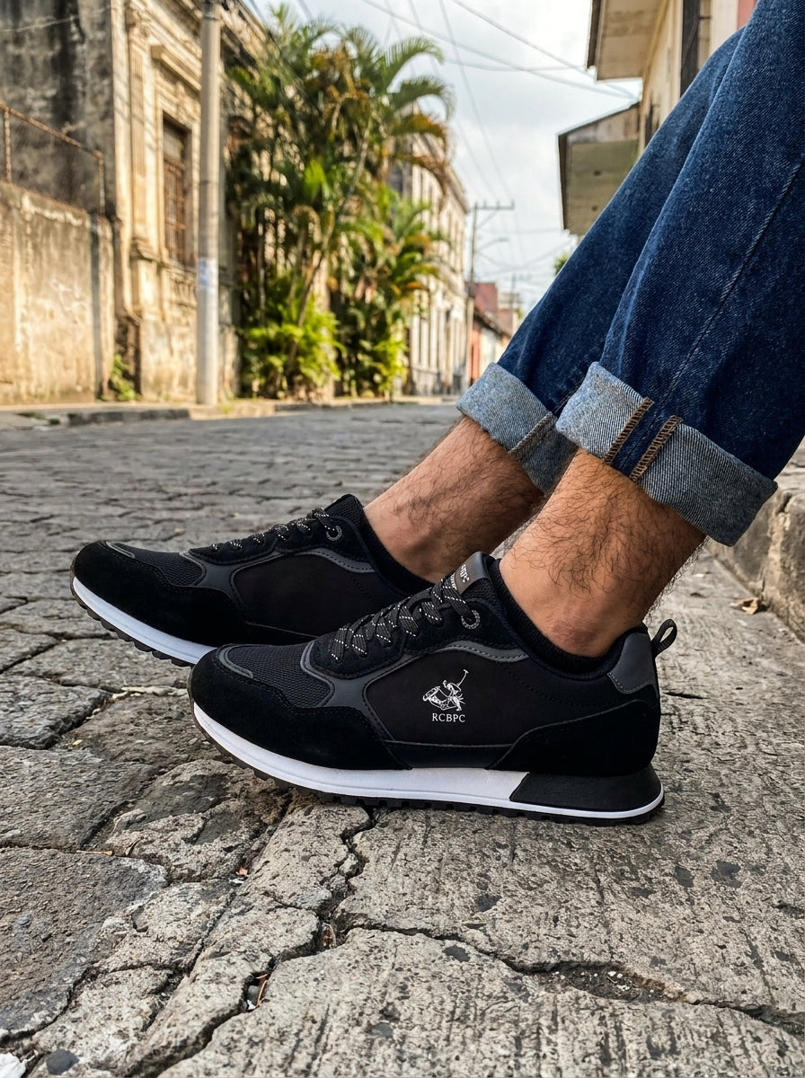 Tenis de hombre silueta urbano retro negros 590-1467386